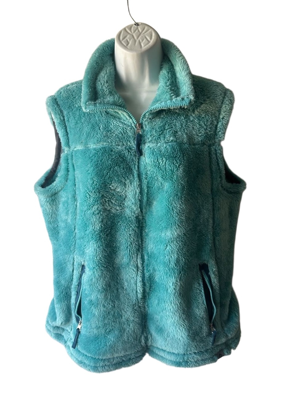 Free Country Teal Plush Fleece Vest L Cozy High Collar Full Zip Outdoor Layer